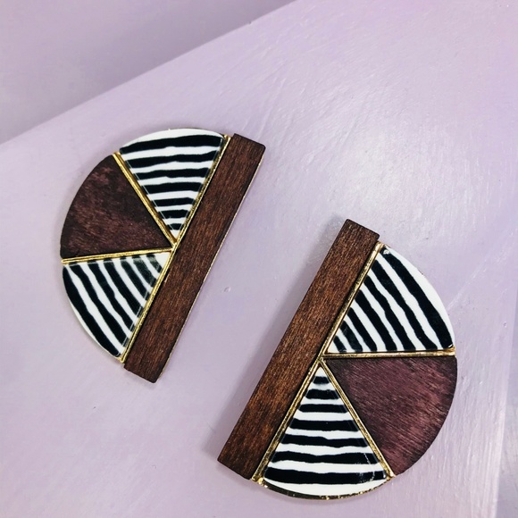 Mixed-Media Half Moon Tribal Stud - Picture 3 of 8